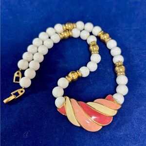 155 Napier Gold and Coral Necklace with Cream Beads